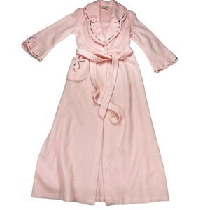 BEATRICE PINES Vintage Robes Womens M Pink Soft Embroidered Belted Chic Relaxed